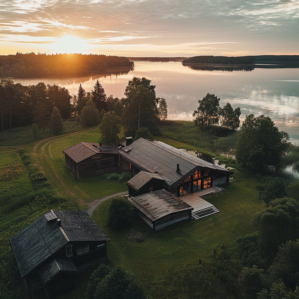 Aerial shot of a farm in Finland